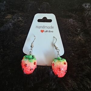 Handmade Strawberry Dangle Earrings